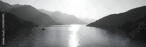 Wallpaper Mural Rippling water surface is reflected in sunlight on a black and white monochrome landscape from high mountain vantage point._00001_ Torontodigital.ca