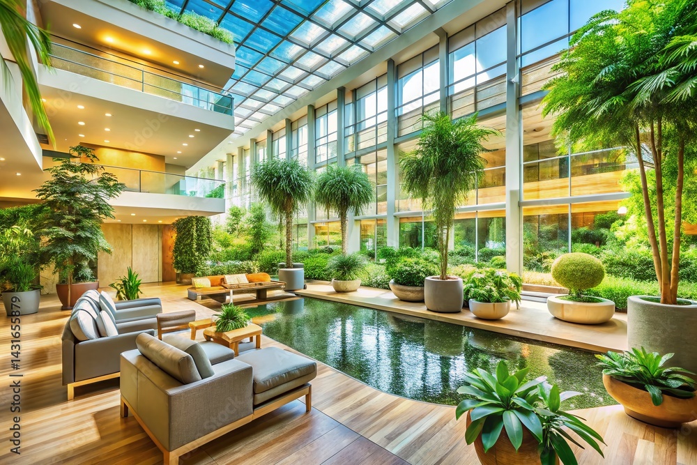 Naklejka premium Healing Hospital Garden: Biophilic Design in Healthcare