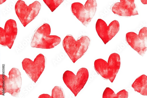 Delicate red heart motifs on clean white canvas for sumptuous fabric creations and thoughtful gift wrapping, ideal for romantic occasions and festive celebrations
