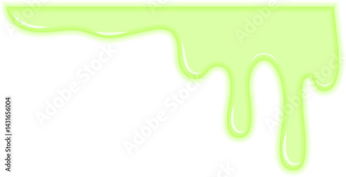 Fluorescent green petrol substance spilling with flowing drips.