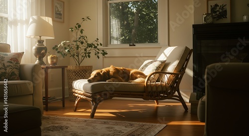 Golden Retriever Relaxing on a Chaise Lounge