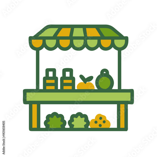 Market stall with fresh produce and goods display