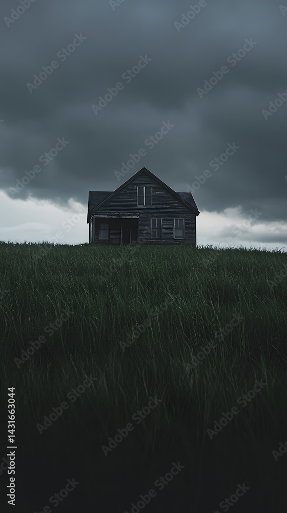 A serene and picturesque farmhouse nestled in the middle of a lush grassy field on an overcast atmospheric day with captivating cinematic lighting A serene and picturesque farmhouse nestled in the middle of a lush grassy field on an overcast atmospheric day with captivating cinematic lighting
