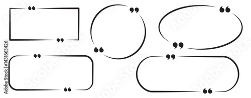 Collection of quote box frames and icons. Blank template of quote remarks. Empty speech and quote bubbles of different forms. Textbox. Quote box frame set. Blank quote boxes for text. Quotation bubble