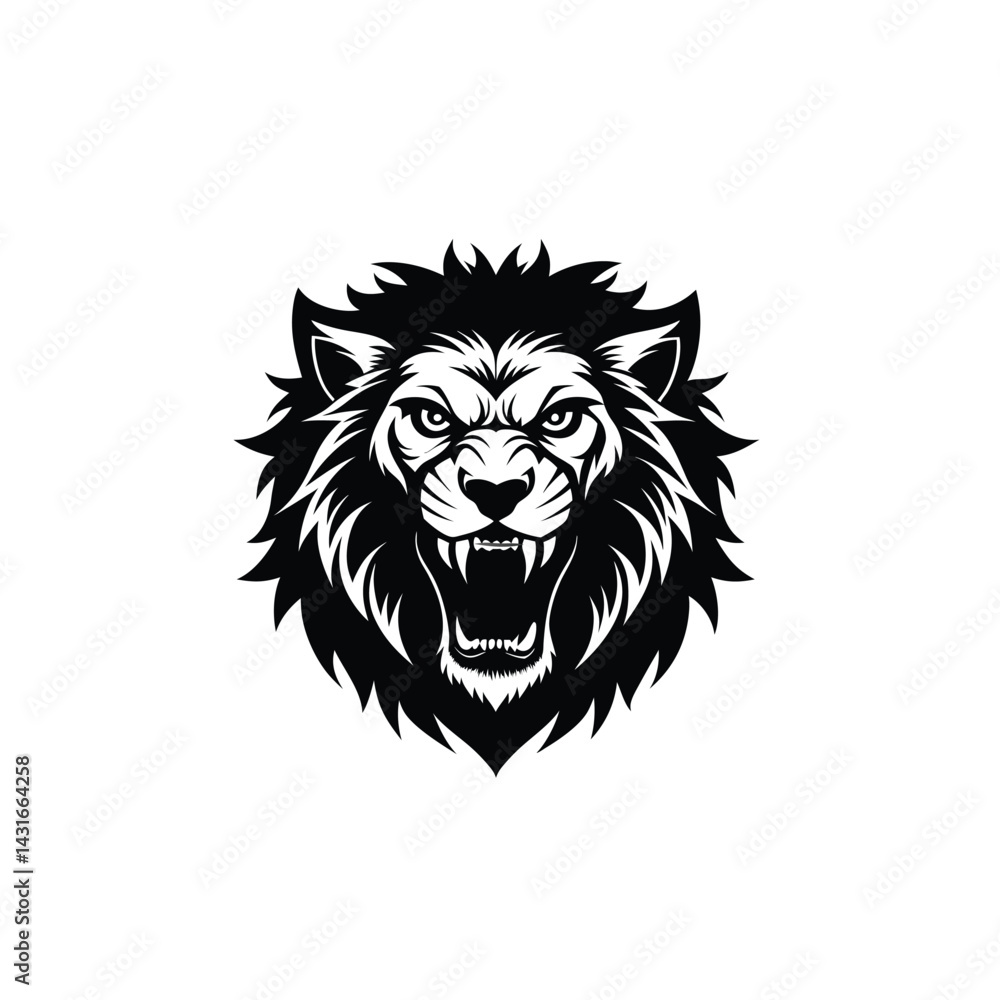 Obraz premium lion head mascot isolated silhouette vector icon on white background