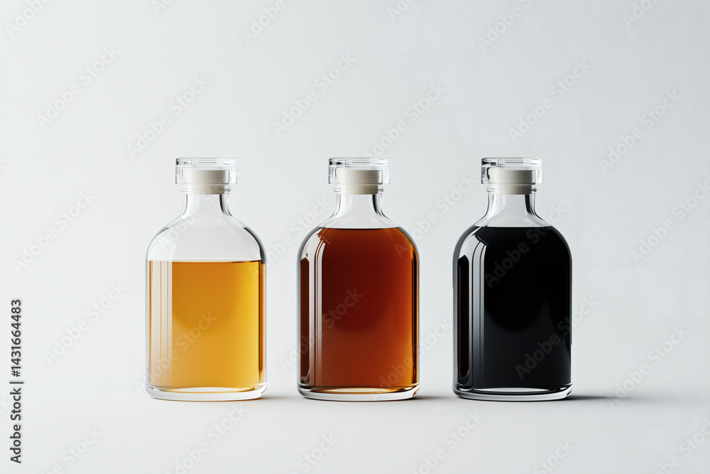 Three Bottles with Liquids of Varying Colors Three Bottles with Liquids of Varying Colors