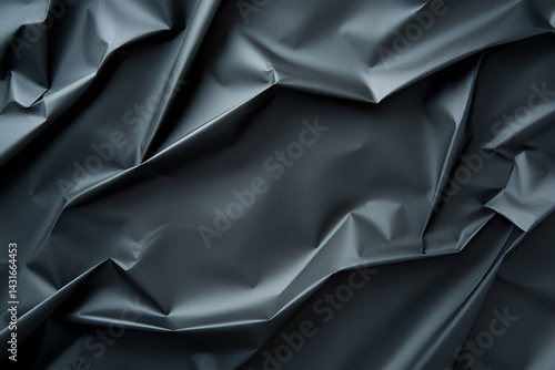 Crumpled dark black fabric texture creates dramatic and moody atmosphere, perfect for backgrounds or artistic projects. intricate folds add depth and interest to any design