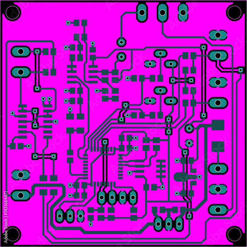 Tracing conductors of printed circuit board
of electronic device. Vector engineering 
drawing of pcb design. Electric background.
Computer technic cad project.