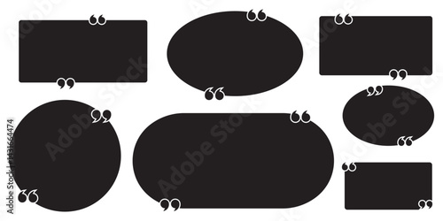 Collection of quote box frames and icons. Blank template of quote remarks. Empty speech and quote bubbles of different forms. Textbox. Quote box frame set. Blank quote boxes for text. Quotation bubble