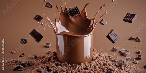  Fondo de producto, chocolate liquido pero denso, con polvo de cacao espolvoreado, SOBRE UNA ENCIMERA DE PASTELERIA