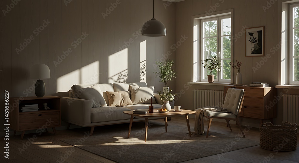 Fototapeta premium Living Room Interior with Furniture and Natural Light