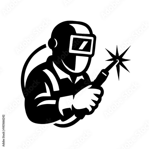 Welder with Spark Vector Silhouette Illustration