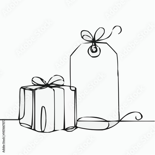 Minimalist icon of gift packages with tags in simple line art  