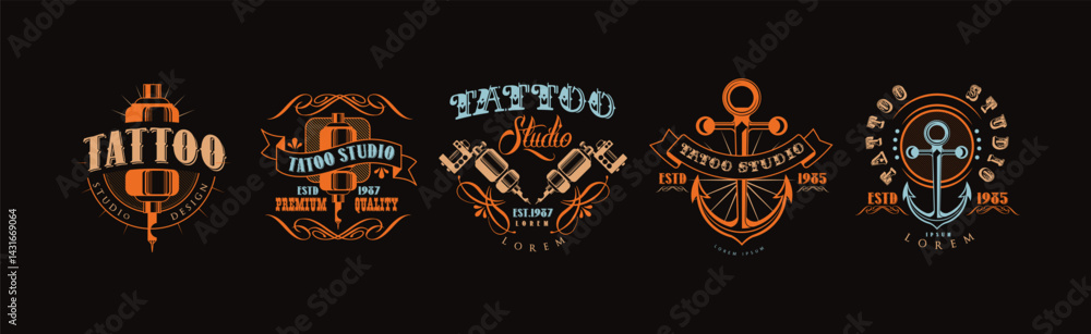 Obraz premium Tattoo Studio Logo and Label Design Template Vector Set