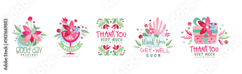 Thank You, Good Day, Get Well Flower Logo Design Vector Set