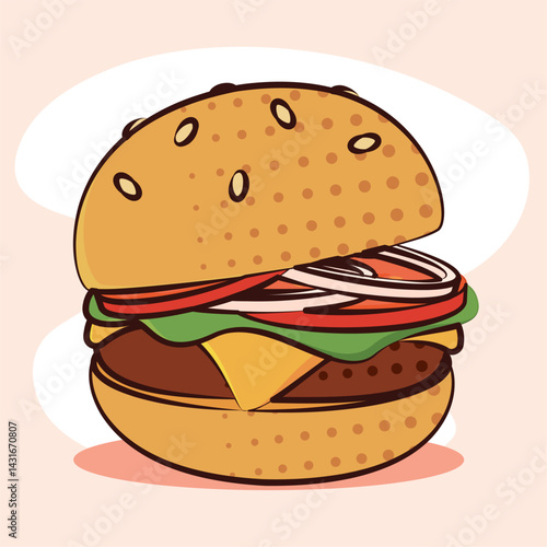 Cheeseburger with toppings. Vector