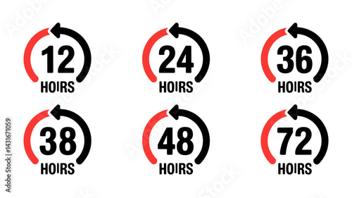 Time Passage Icons: A graphic representation of the passing of time, represented through stylized icons, displaying different durations using circular arrows and numerical indicators.