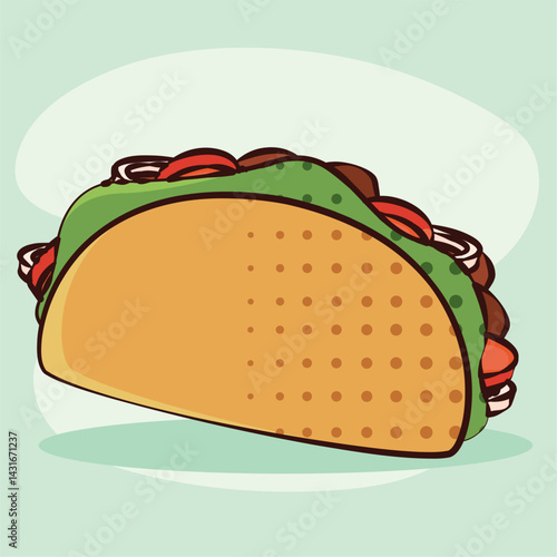 Taco with meat and veggies. Vector