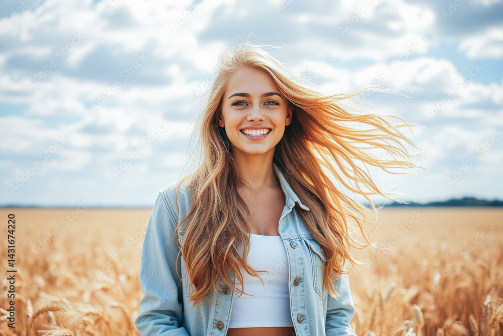 Smiling Woman in a Wheat Field