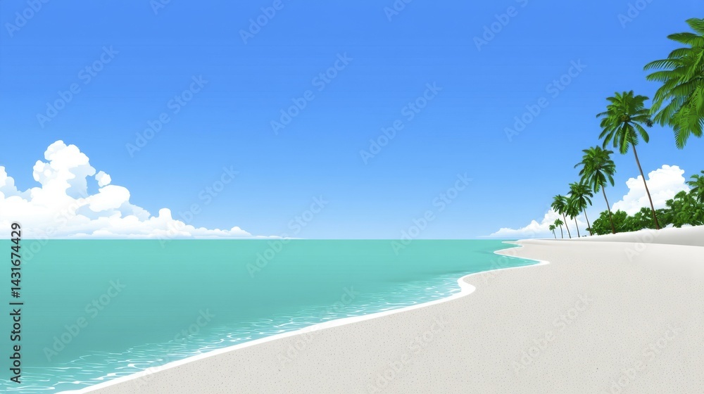 Fototapeta premium Idyllic tropical beach landscape with turquoise water, white sand, palm trees and sunny blue sky