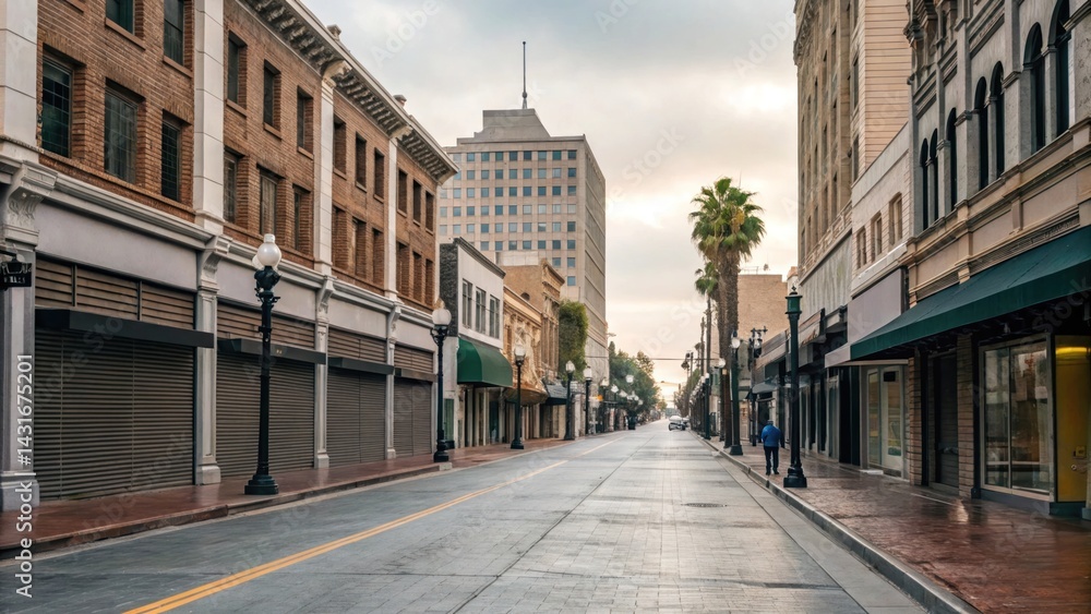 Naklejka premium Urban streetscape depicts downtown architecture and infrastructure in a cityscape perspective