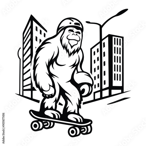 bigfoot skateboarding in the city  humorous urban