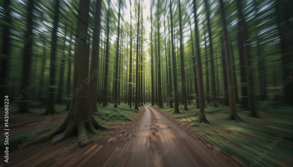Obraz premium Journey Through the Forest: A mesmerizing pathway carved through a dense forest, inviting exploration and evoking a sense of serenity. Towering trees form a natural tunnel.
