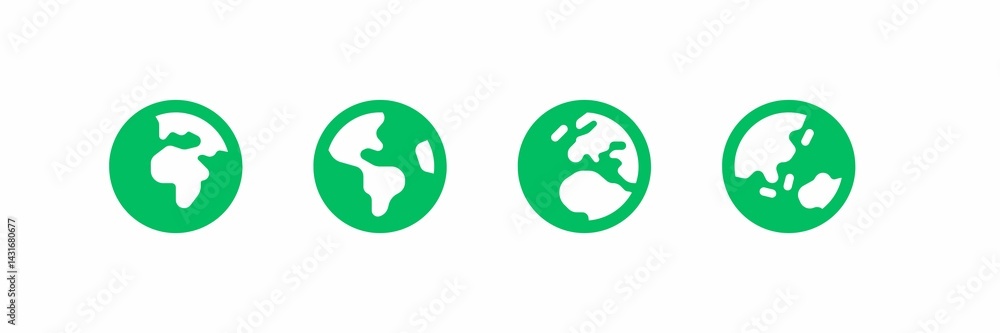 Obraz premium Green set of earth Asia, America, Europe and Africa icons