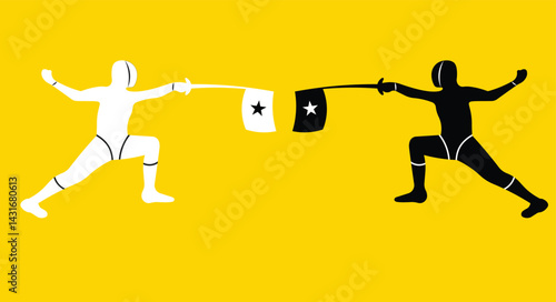 Two fencers with star flags