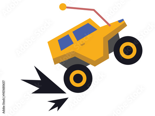 Yellow toy car jumping with sparks