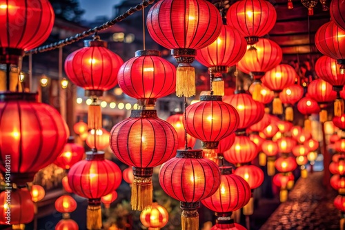 Obraz na płótnie Lantern Festival Celebration: Red Lanterns & Festive Lights in China w salonie