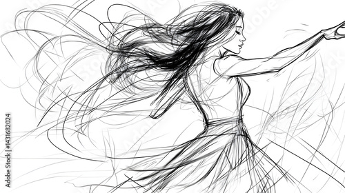 A woman with long hair is drawing a picture of herself. Generated using AI.