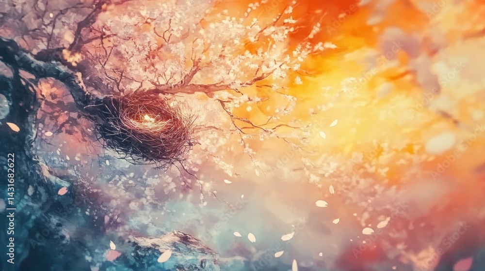 Fototapeta premium A vibrant, ethereal depiction of a blossoming tree's canopy.