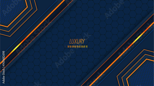Luxury Blue and Gold Geometric Background with Hexagon Pattern