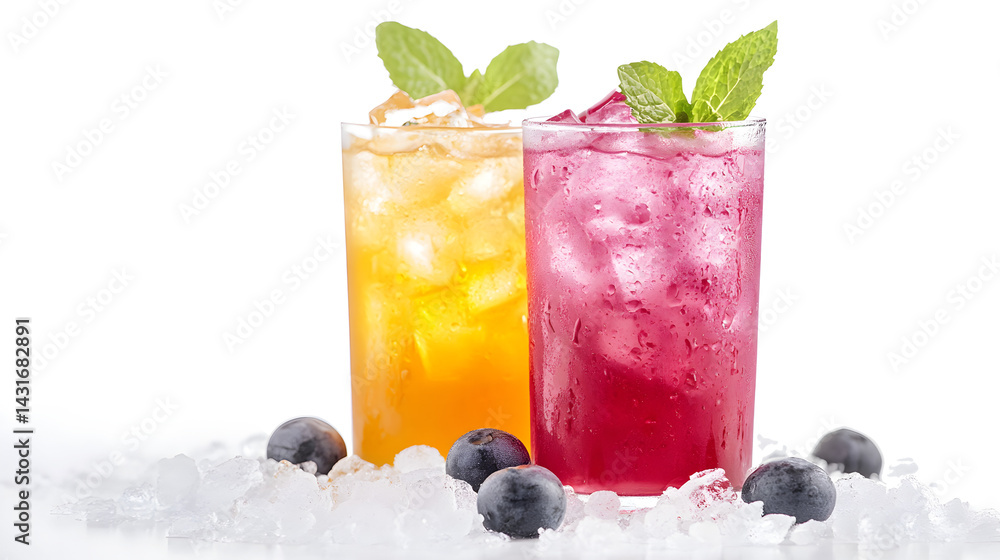 Soft drink And glass of soft drinks on the ice Soft drink And glass of soft drinks on the ice