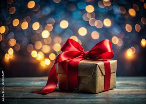 Long Exposure Gift Box with Red Ribbon and Bow - Festive Holiday Present