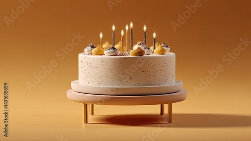 Obraz na płótnie A beautiful birthday cake adorned with candles and sprinkles sits against a plain backdrop, highlighting its festive appeal and elegance w salonie