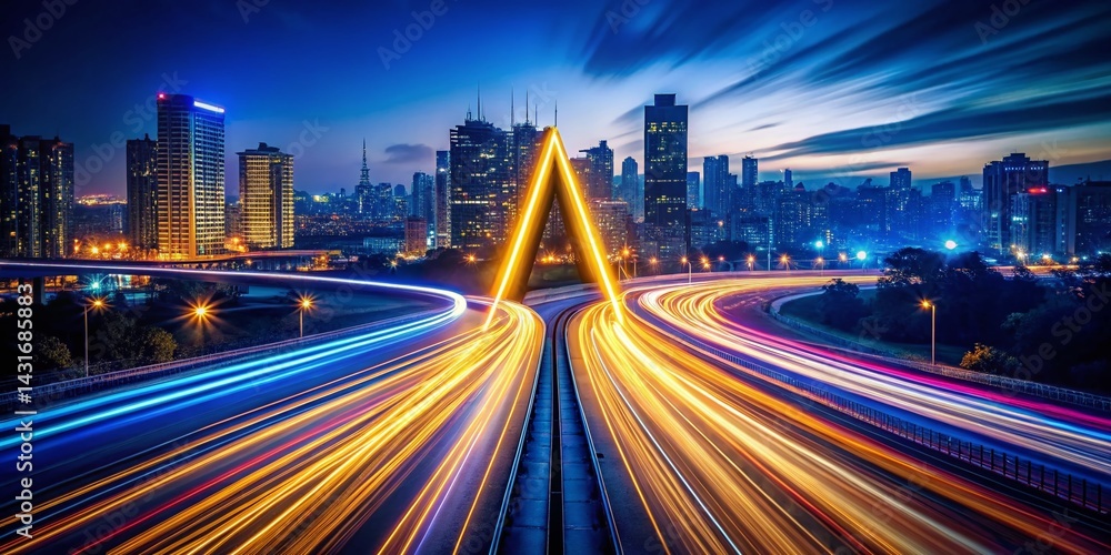 Fototapeta premium Long Exposure Light Trails Abstract A Letter Background - Night Cityscape Photography