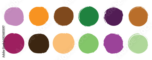 Grunge circles. Colorful grunge brush drawn circles collection. Hand drawn rough scribble texture effect red circle. Vector ink illustration with rough edges. 