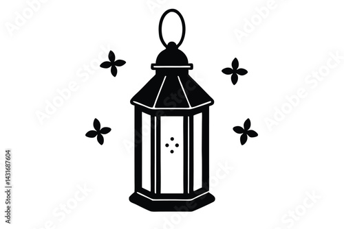 lantern with fireflies vector icon