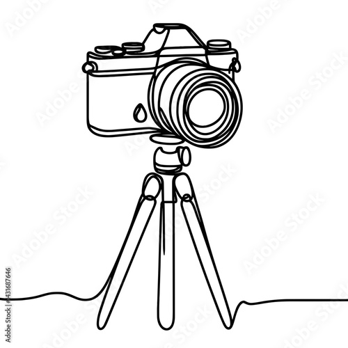 Line Art Camera with Tripod in Minimalist Style  