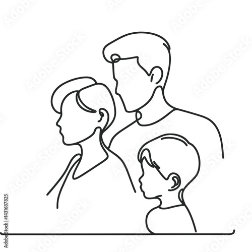 Family portrait in line art style on a minimalist background  