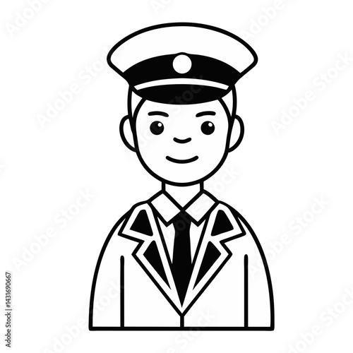 Outline Illustration Of A Man In A Uniform With A Cap
