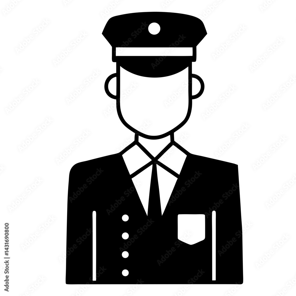 Black And White Vector Icon Of A Faceless Man In Uniform Black And White Vector Icon Of A Faceless Man In Uniform