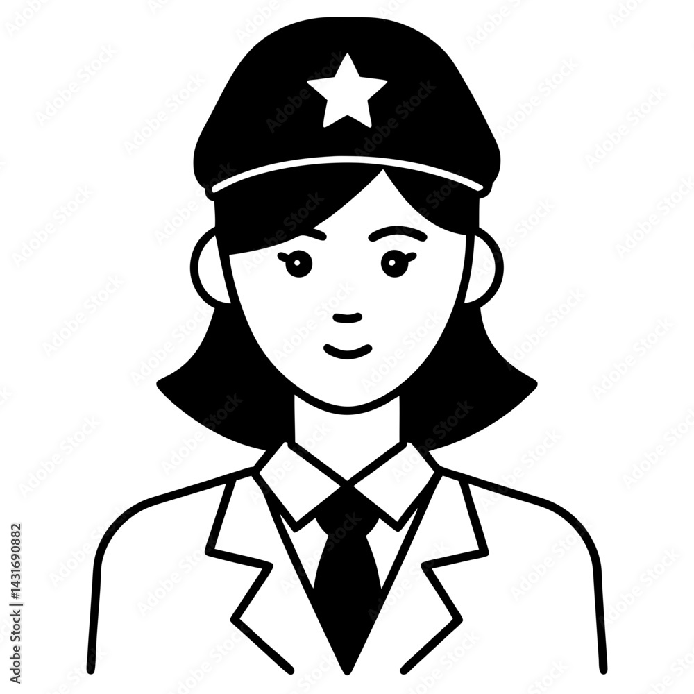 Woman Officer Avatar Character Icon In Uniform With A Star Hat Woman Officer Avatar Character Icon In Uniform With A Star Hat