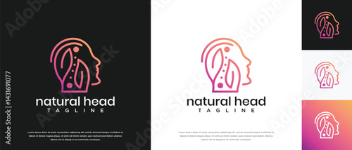 Nature leaf head logo design. Nature head logo template. Head logo symbol icon