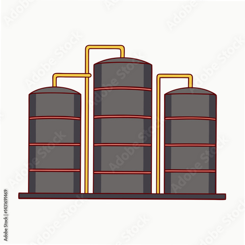 Stylized Industrial Storage Tanks Vector Illustration For Petrochemical Industry Or Manufacturing