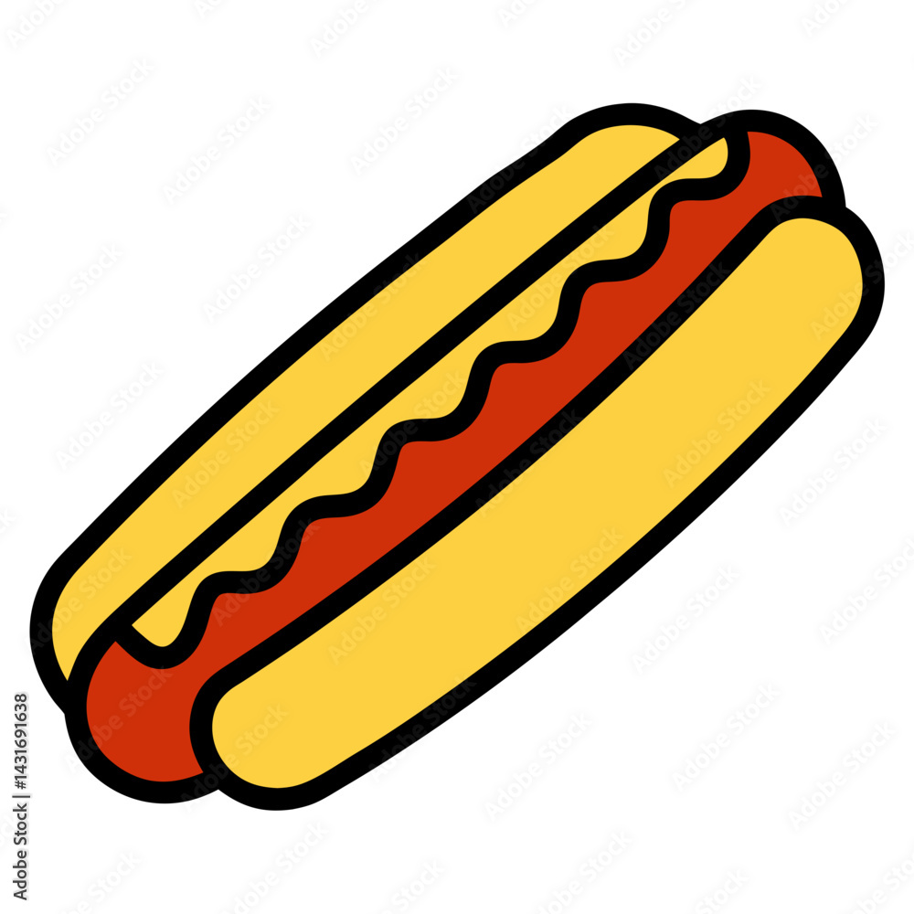 Hotdog Vector Icon Illustration With Mustard For Fast Food And Snacks Hotdog Vector Icon Illustration With Mustard For Fast Food And Snacks