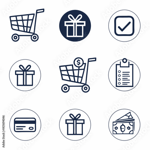 Shopping And Money Outline Icon Set For Retail And Online Business