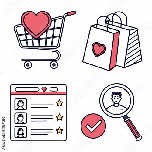 Online Shopping With Heart Social Media Search Favorites And Verified User